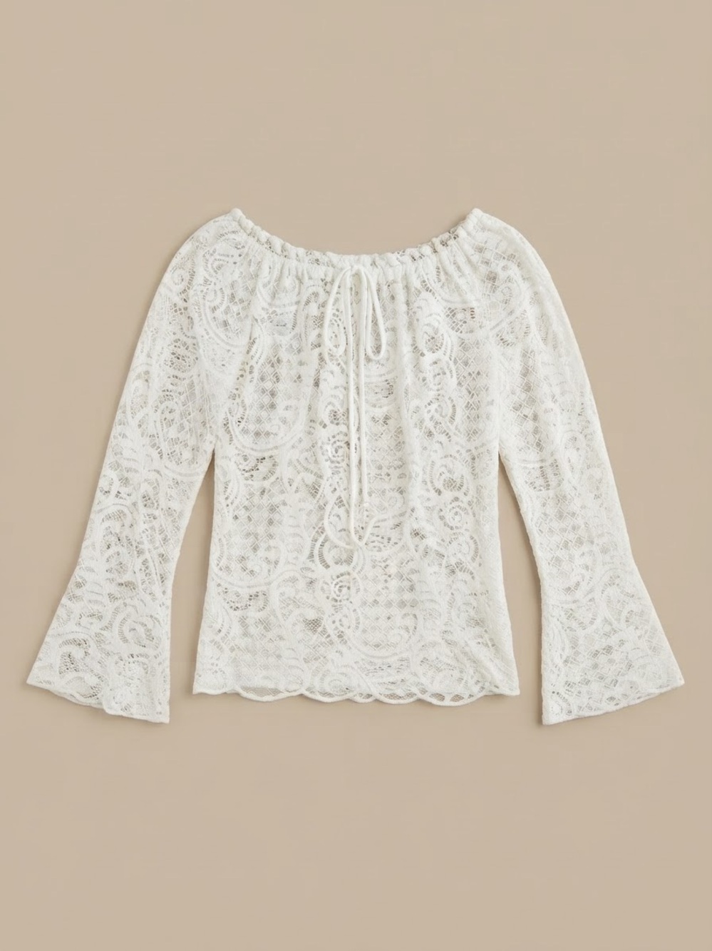 SW3 Bespoke Beige Lace Long Sleeve Top